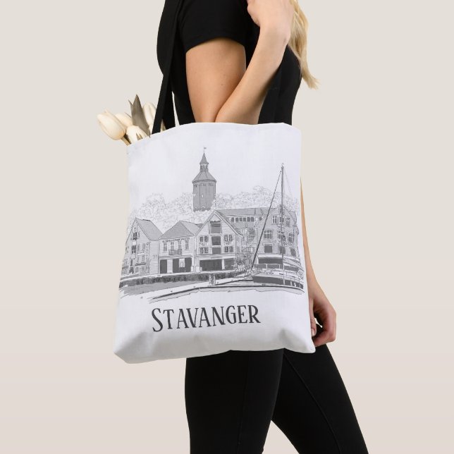 Tote Bag Stavanger Norvège Beau Streetscape Tot Dessin (De près)