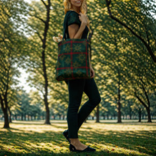 Tote Bag Steampunk Flocon de neige Rouge et vert Tartan