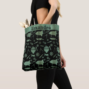 Tote Bag Steampunk Verdigris Bronze Airships Nom personnali