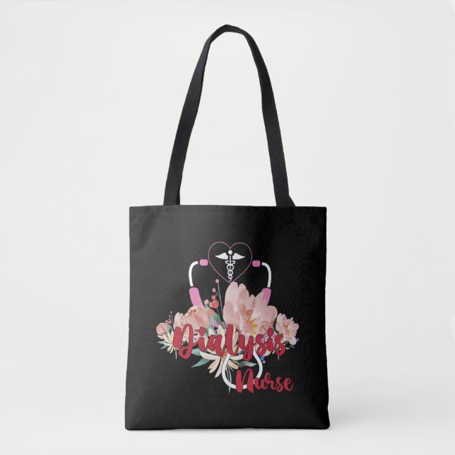 Tote Bag Stethoscope Avec Fleurs Dialyse Infirmière Infirmi (Devant)