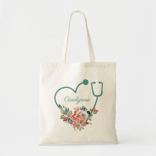 Tote Bag Stethoscope floral Coeur Infirmière Médicale Docte