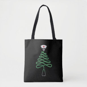 Tote Bag Stethoscope Sapin de Noël Infirmière Tenue de bloc