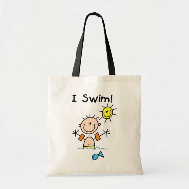 Tote Bag Stick Figure Boy I Swim (Devant)