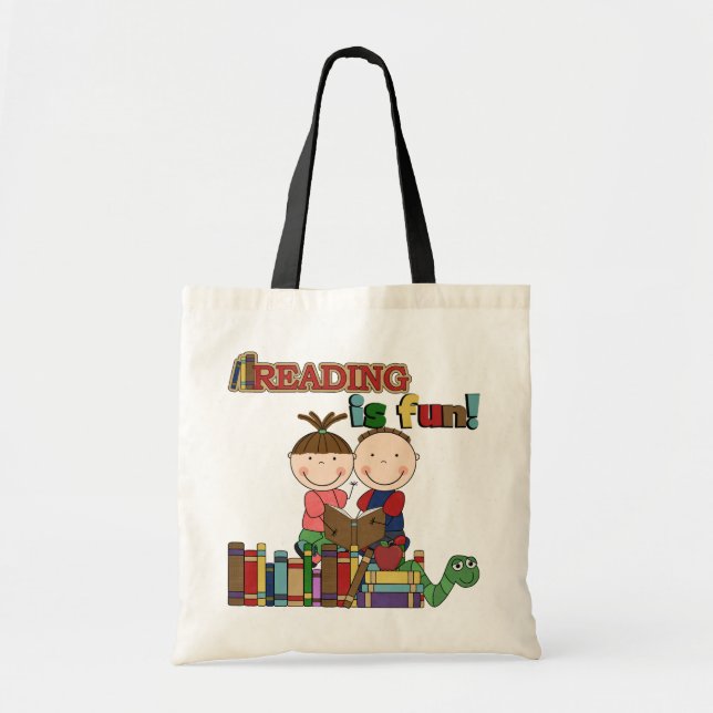 Tote Bag Stick Figure Kids Reading is Fun (Devant)