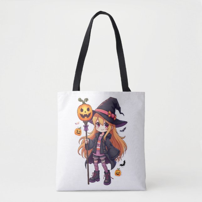 Tote Bag Sticker fille de sorcière d'Halloween mignonne (Devant)