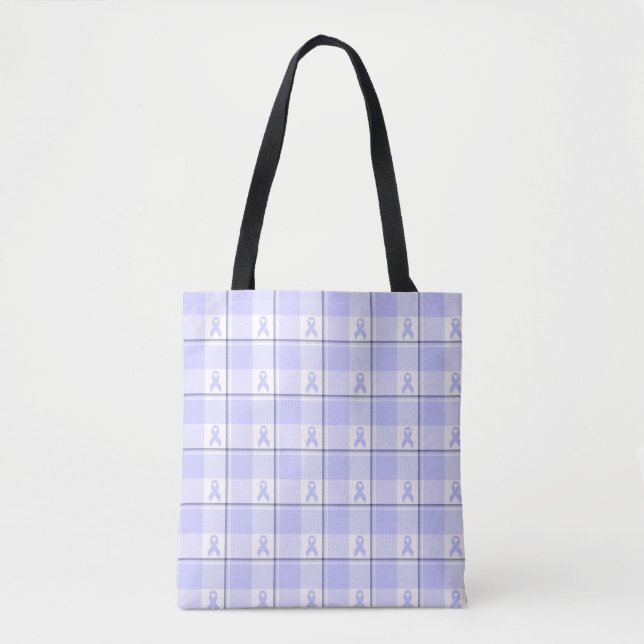 Tote Bag Stomach Cancer Awareness Plaid Periwinkle Ribbon (Devant)