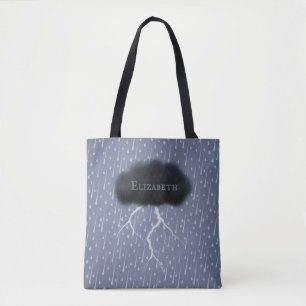 Tote Bag Stormy Day Thunder Cloud & pluie Customisé Bleu