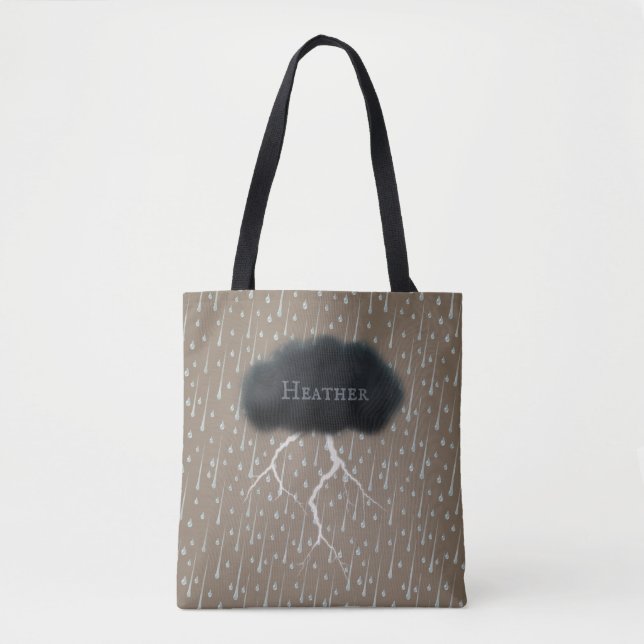 Tote Bag Stormy Day Thunder Cloud & Rain Customisé Brown (Devant)