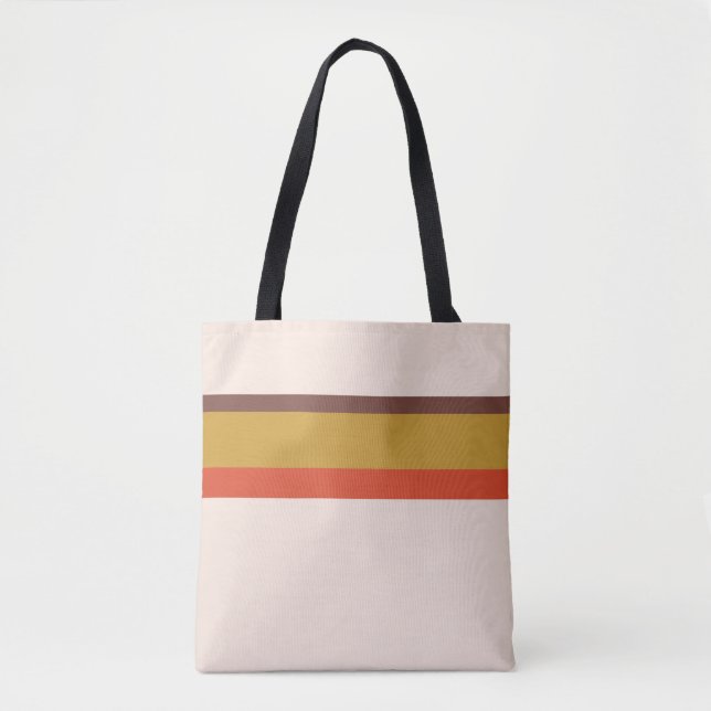 Tote Bag Stripes design naturel rose rouge brun jaune (Devant)