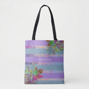 Tote Bag Stripes et fleurs Fourre-tout personnalisée