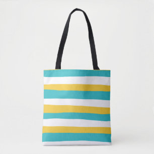 Tote Bag Stripes inégales - Turquoise et Jaune