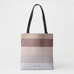 Tote Bag Stripes modernes avec Monogramme Beige Mauve