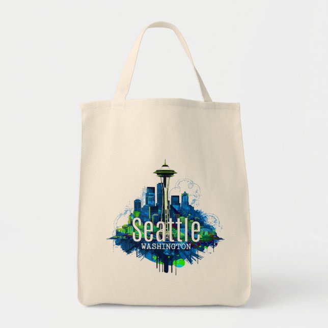Tote Bag Stroke Skyline de Seattle (Devant)