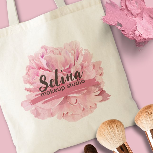 Tote Bag Studio De Maquillage Floral Rose Pink Crème Élégan (Créateur téléchargé)