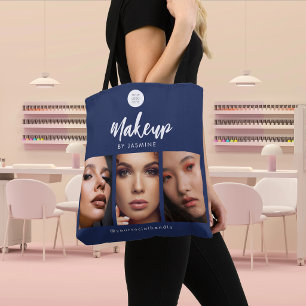 Tote Bag Studio de Maquillage Photo Logo Script Bleu Marine