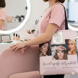 Tote Bag Studio de Maquillage Photo Logo Script Rose Éclair