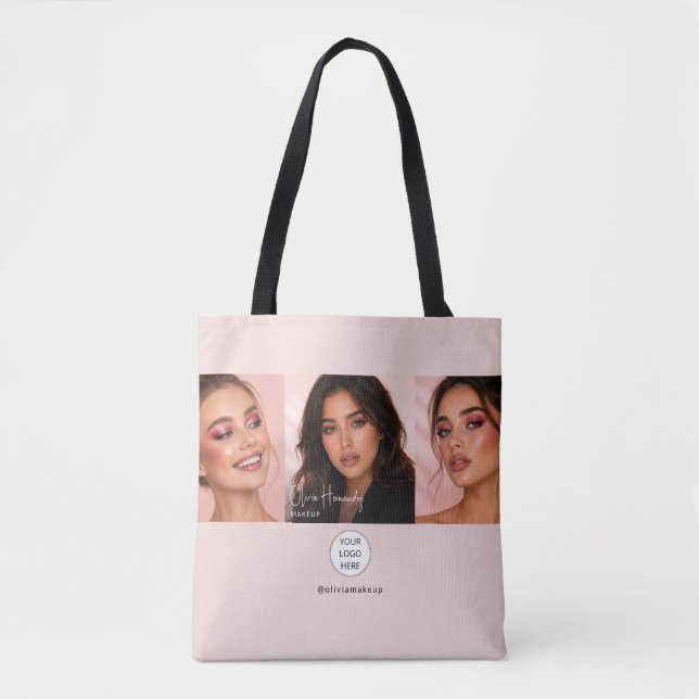 Tote Bag Studio de Maquillage Photo Logo Script Rose Éclair (Devant)