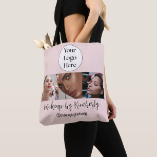 Tote Bag Studio de Maquillage Photo Logo Script Rose Pâle