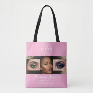 Tote Bag Studio de Maquillage Photo Logo Script Rose Pâle