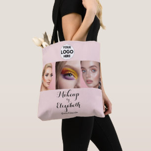 Tote Bag Studio de Maquillage Photo Logo Script Rose Pâle