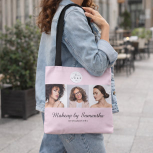 Tote Bag Studio de Maquillage Photo Logo Script Rose Pâle