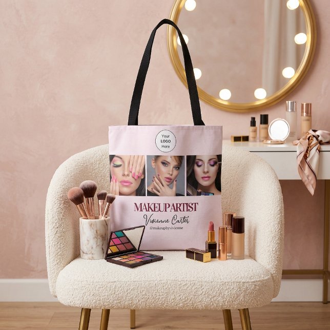 Tote Bag Studio de Maquillage Photo Logo Script Rose Pâle (Blush Pink Script Logo Photo Makeup Studio Tote Bag)