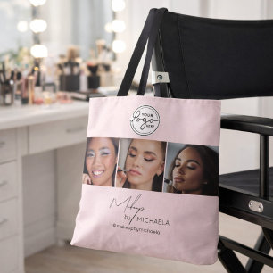 Tote Bag Studio de Maquillage Photo Logo Script Rose Pâle