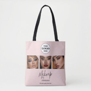 Tote Bag Studio de Maquillage Photo Logo Script Rose Pâle