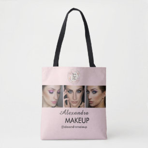 Tote Bag Studio de Maquillage Photo Logo Script Rose Pâle