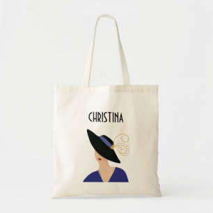 Tote Bag Style Art Déco des années 1930 Femme en Casquette 