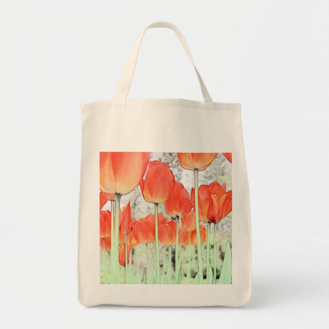 Tote Bag style artistique fleurs de tulipe rouge. jardin fl (Devant)