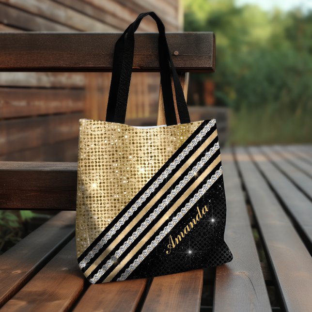 Tote Bag Style Crystal Gold et noir Personnalisé (Créateur téléchargé)