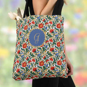 Tote Bag Style floral William Morris bleu rouge or vintage