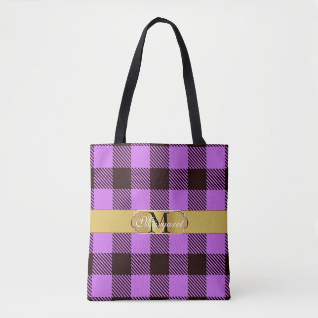 Tote Bag Style Golden Stripe Tartan Mariage personnalisé (Devant)