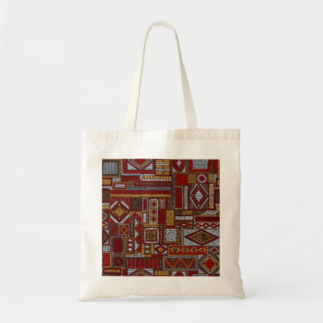 Tote Bag Style Patchwork Impression ethnique brodée (Devant)