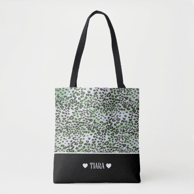 Tote Bag Style vert léopard & couleur noire Personnalisé (Devant)