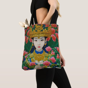Tote Bag Style vintage Asiatique Abstraite fille avec fleur