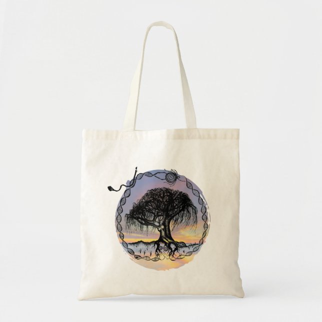 Tote Bag Stylet et encre sur coucher de soleil (Devant)