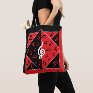 Tote Bag Stylish Art déco Music Notes Red White