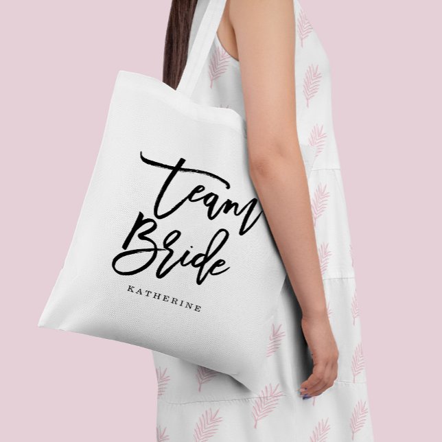 Tote Bag Stylish Letting Brush Typographie "Team Bride" (Créateur téléchargé)