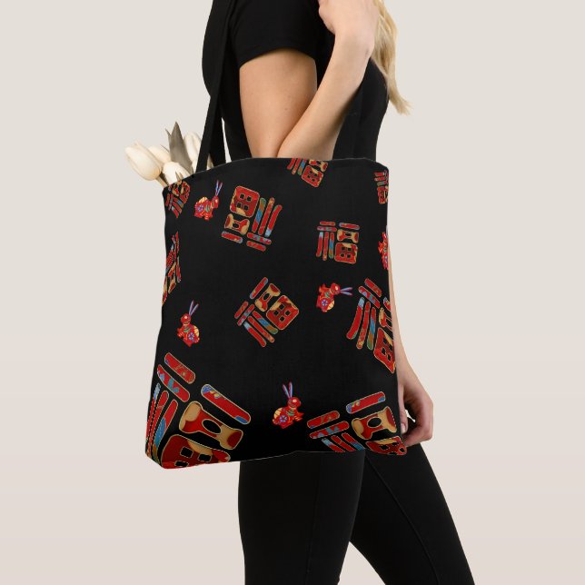 Tote Bag Stylish Rainbow Rabbit 福 Bénédictions Lunaire Anné (De près)