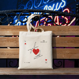 Tote Bag Stylish Script Heart Casino Vegas Wedding Favor