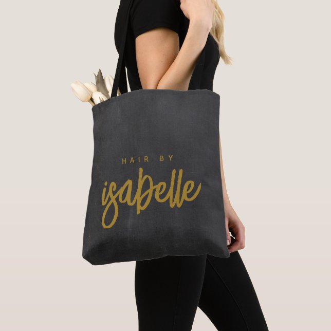 Tote Bag Styliste minimaliste des cheveux Gold Script noir (De près)