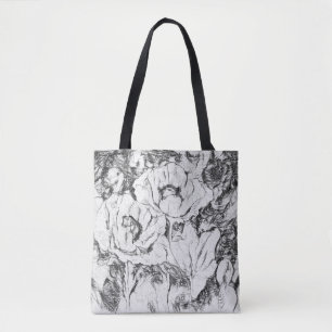 Tote Bag Stylo dessiné à la main poppies fleurs floral wh