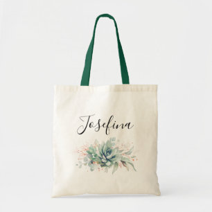 Tote Bag Succulents et Greenery Elegant Script Nom
