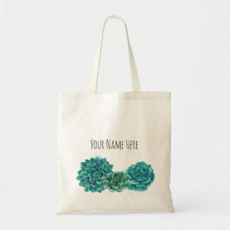 Tote Bag Succulents nommés faits sur commande de vert bleu