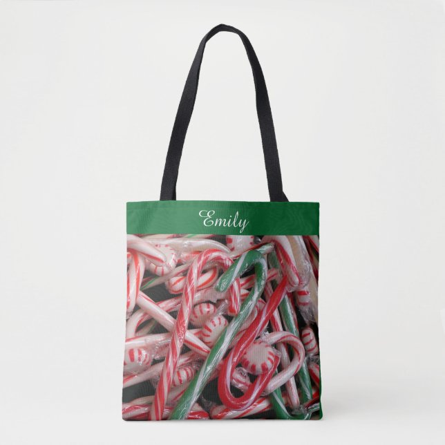 Tote Bag Sucres de canne et menthe de Noël (Devant)