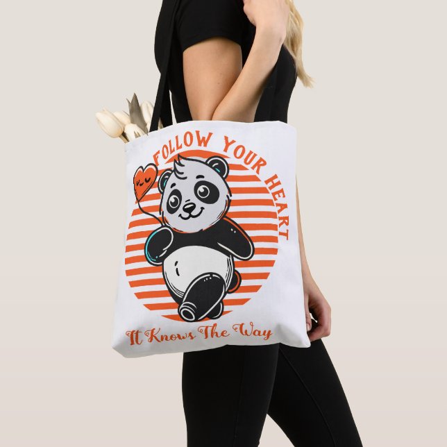 Tote Bag Suivez Votre Coeur Panda Cute Inspiration (De près)