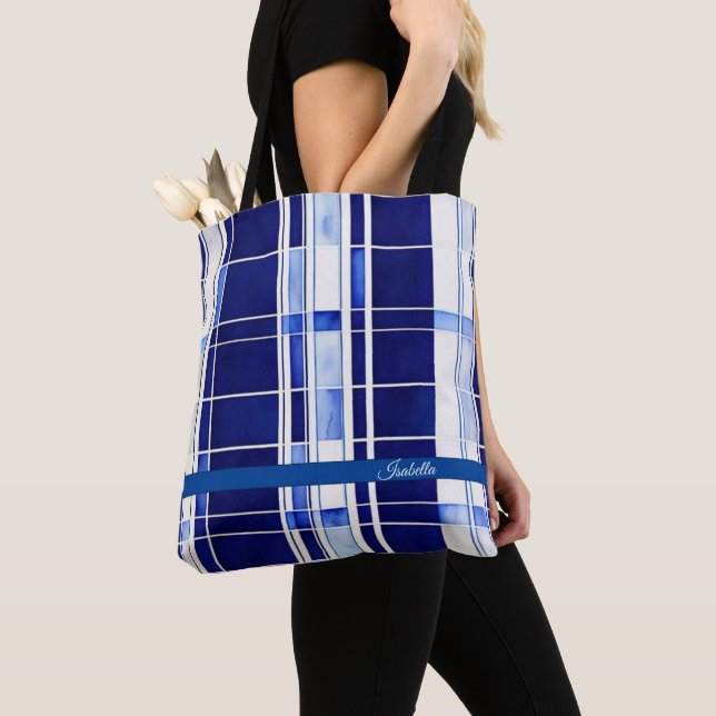 Tote Bag Summer Navy Blue Boat Collection de rayures modern (De près)