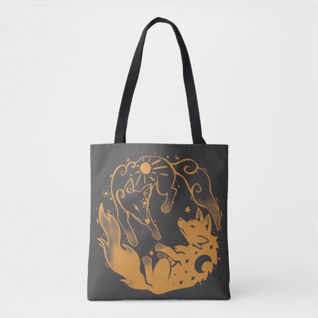 Tote Bag Sun and Moon Golden Wolves (Devant)